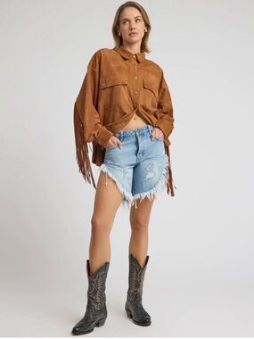 One Teaspoon Frankies Low Waist Long Length Denim Shorts Blue Size 30 NWT